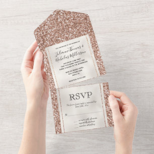 Pfirsich-Roségold Luxe Glitter All In One Einladung