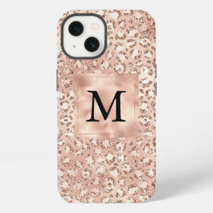 Pfirsich-Roségold-Rouge Pink Glitz Leopard Monogra iPhone 13 Hülle