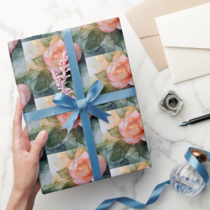Pfirsich-Rosen-Blumen-Braut-Show Geschenkpapier