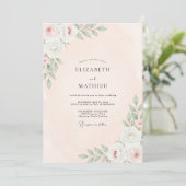 Pfirsich-Rosen-Blumenhochzeit Einladung (Stehend Vorderseite)