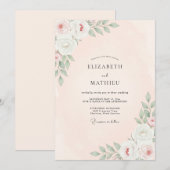 Pfirsich-Rosen-Blumenhochzeit Einladung (Vorne/Hinten)