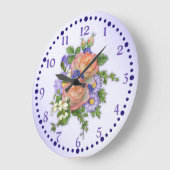 Pfirsich-Rosen-Blumenstrauß Große Wanduhr (Winkel)