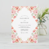 Pfirsich-Rosen-Botanik-Aquarell-Hochzeit Einladung (Stehend Vorderseite)