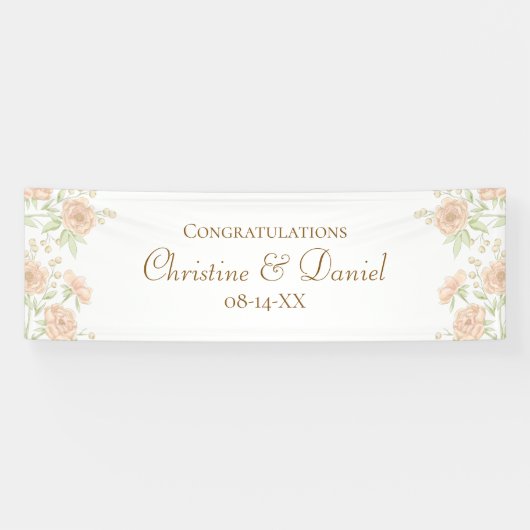 Pfirsich-Rosen-Hochzeit Banner (Horizontal)