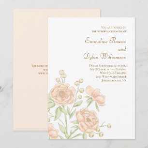 Pfirsich-Rosen-Hochzeit Einladung