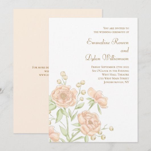 Pfirsich-Rosen-Hochzeit Einladung (Vorne/Hinten)