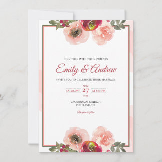 Pfirsich-Rosen-Hochzeit Elegant Floral Wasserfarbe Einladung