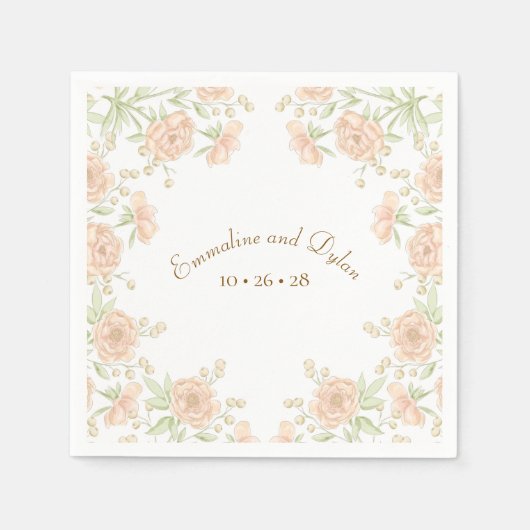Pfirsich-Rosen-Hochzeit Serviette (Vorderseite)
