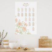 Pfirsich-Rosen-Hochzeitssitzplan Poster (Küche)
