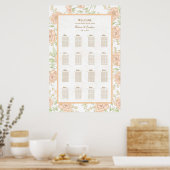 Pfirsich-Rosen-Hochzeitssitzplan Poster (Küche)