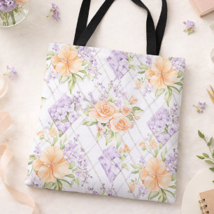Pfirsich-Rosen-Lavendel-Cottagecore-Florale-Tasche Tasche