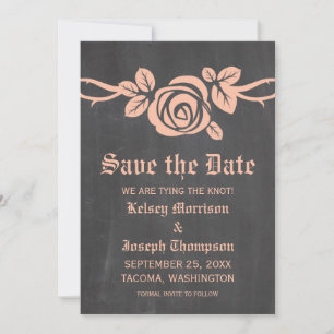 Pfirsich-Rosen-Schultafel-Hochzeitseinladung zur V Save The Date