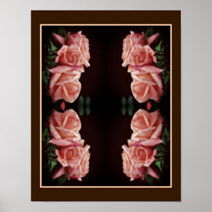 Pfirsich-Rosen-Trio Spiegelbild Floral Vintage Poster