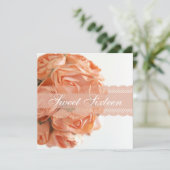 Pfirsich-Rosen und Party Spitze-16. Geburtstag Einladung (Stehend Vorderseite)