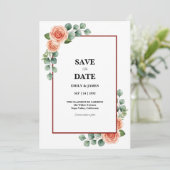 Pfirsich-Rosen-Wasserfarbe-Eukalyptus-Rand Save th The Date (Stehend Vorderseite)