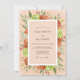Pfirsich-Rost-Laub-Eukalyptus-Hochzeit Einladung