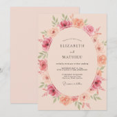 Pfirsich-Röte-Blumen-Hochzeit Einladung (Vorne/Hinten)