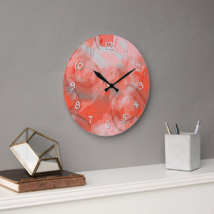 Pfirsich-Röte Rosa Korallenrot Runde Kunstkreise Große Wanduhr