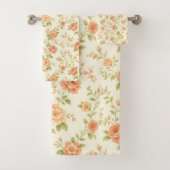 Pfirsich-Röte-Rosen-Blumenmuster   Badhandtuch Set (Insitu)