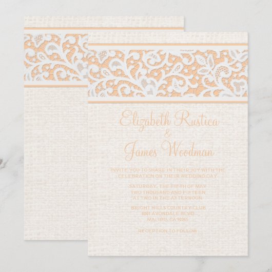 Pfirsich-rustikale Leinwand-u. Einladung (Vorne/Hinten)