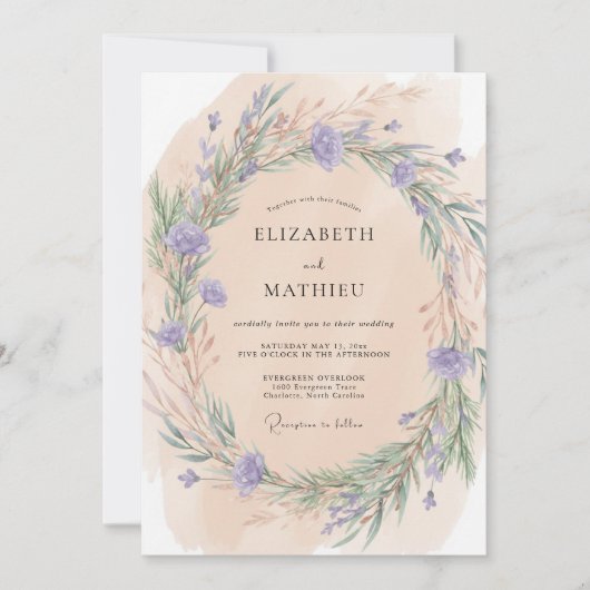 Pfirsich-Rustikale-Wildblumen-Hochzeit Einladung (Vorderseite)