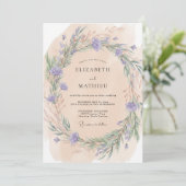 Pfirsich-Rustikale-Wildblumen-Hochzeit Einladung (Stehend Vorderseite)