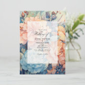 Pfirsich, Sage und Hochzeit mit hellblauer Flora Einladung (Stehend Vorderseite)