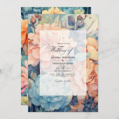 Pfirsich, Sage und Hochzeit mit hellblauer Flora Einladung (Vorne/Hinten)