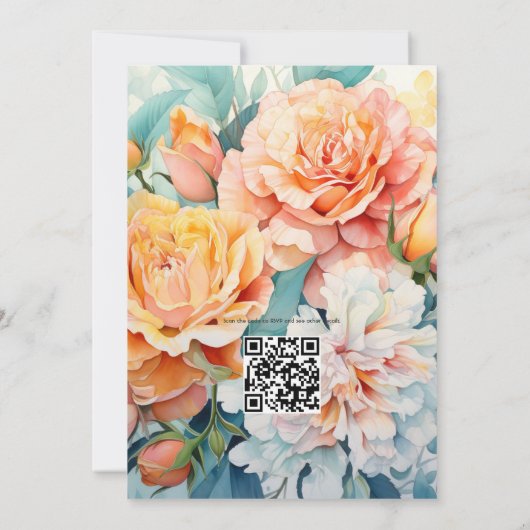 Pfirsich, Sage und Hochzeit mit hellblauer Flora Einladung (Rückseite)