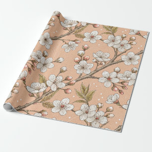 Pfirsich-Sakura-Zweige Weiße Blumen Botanisch Geschenkpapier