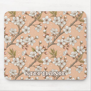 Pfirsich-Sakura-Zweige Weiße Botanische Blumen Mousepad