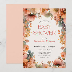 Pfirsich-Salbei-Blumen-Baby-Party Einladung