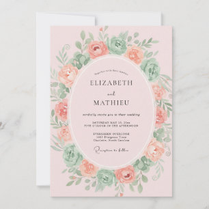 Pfirsich-Salbei-Kranz-Hochzeit Einladung