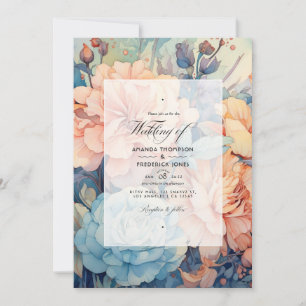 Pfirsich-, Salbei- und Hellblaues Blumenhochzeit Einladung