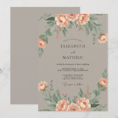 Pfirsich sanfte Florale Hochzeit Einladung (Vorne/Hinten)