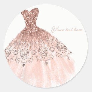 Pfirsich-Schimmer Rosa Glitter Glam Brautkleid Jun Runder Aufkleber