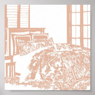 Pfirsich-Schlafzimmer-Skizze Poster