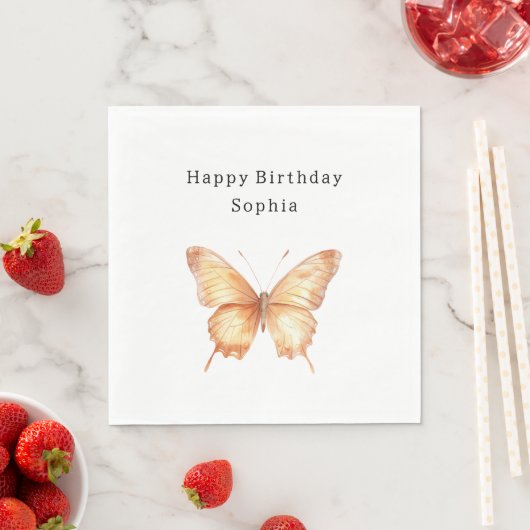 Pfirsich Schmetterling Geburtstag Serviette (Beispiel)