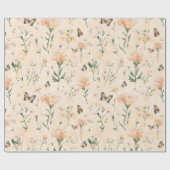Pfirsich Schmetterlinge Floral Brautparty Geschenkpapier (Flach)