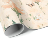 Pfirsich Schmetterlinge Floral Brautparty Geschenkpapier (Rolleneckpunkt)