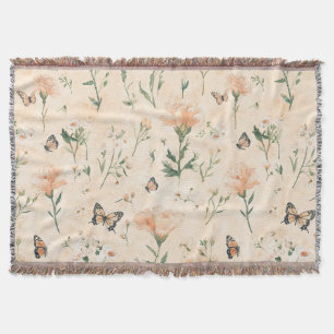Pfirsich Schmetterlinge Floral Decke