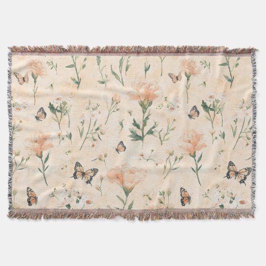 Pfirsich Schmetterlinge Floral Decke (Vorderseite)