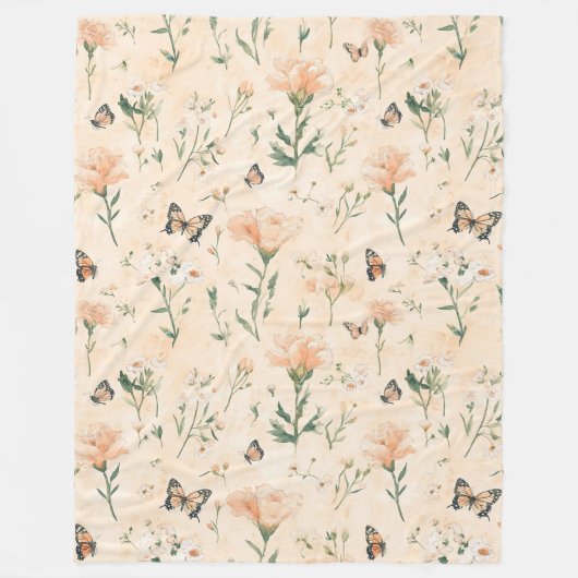 Pfirsich Schmetterlinge Floral Fleecedecke (Vorderseite)