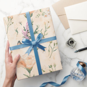 Pfirsich Schmetterlinge Floral Geburtstag Geschenkpapier