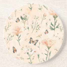 Pfirsich Schmetterlinge Floral Getränkeuntersetzer