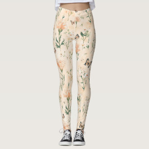 Pfirsich Schmetterlinge Floral Leggings