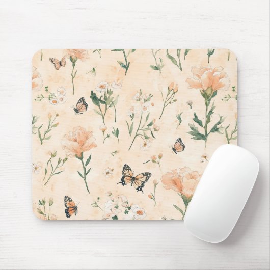 Pfirsich Schmetterlinge Floral Mousepad (Mit Mouse)