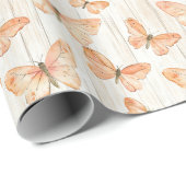 Pfirsich Schmetterlinge Geburtstag Geschenkpapier (Rolleneckpunkt)
