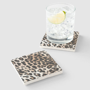 Pfirsich Schwarze Creme Leopard Steinuntersetzer