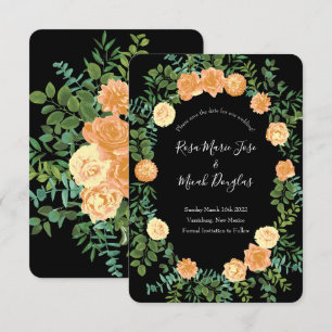 Pfirsich-Schwarze-Päonien-Rosen-Hochzeit-Speichern Einladung
